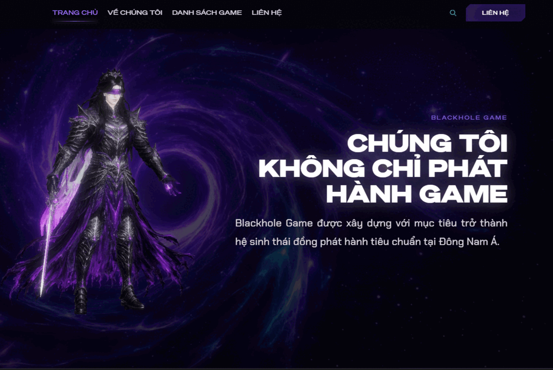 Giao diện website công ty game Black Hole Magic