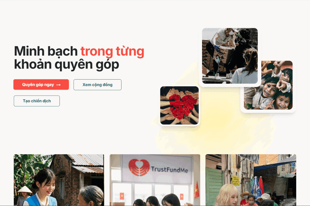 Giao diện nền tảng gây quỹ TrustFundMe